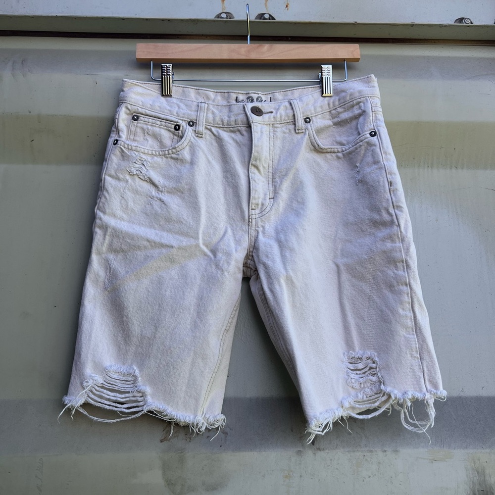 Free People Distressed White Denim Shorts